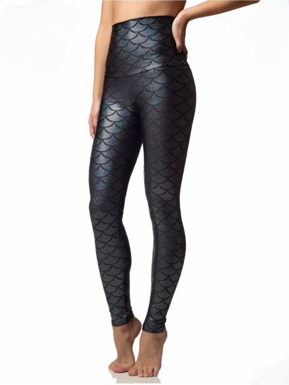 Emily Hsu Onyx Black Shimmer Mermaid Yoga Athletic Leggings Med 🧜‍♀️ Mermaidcore